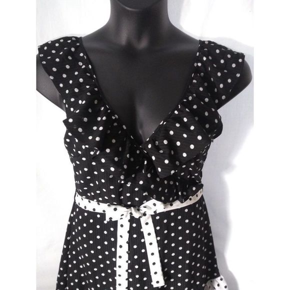Q&A Polka Dot Midi Black White Tiered Dress XL NEW - Picture 2 of 8